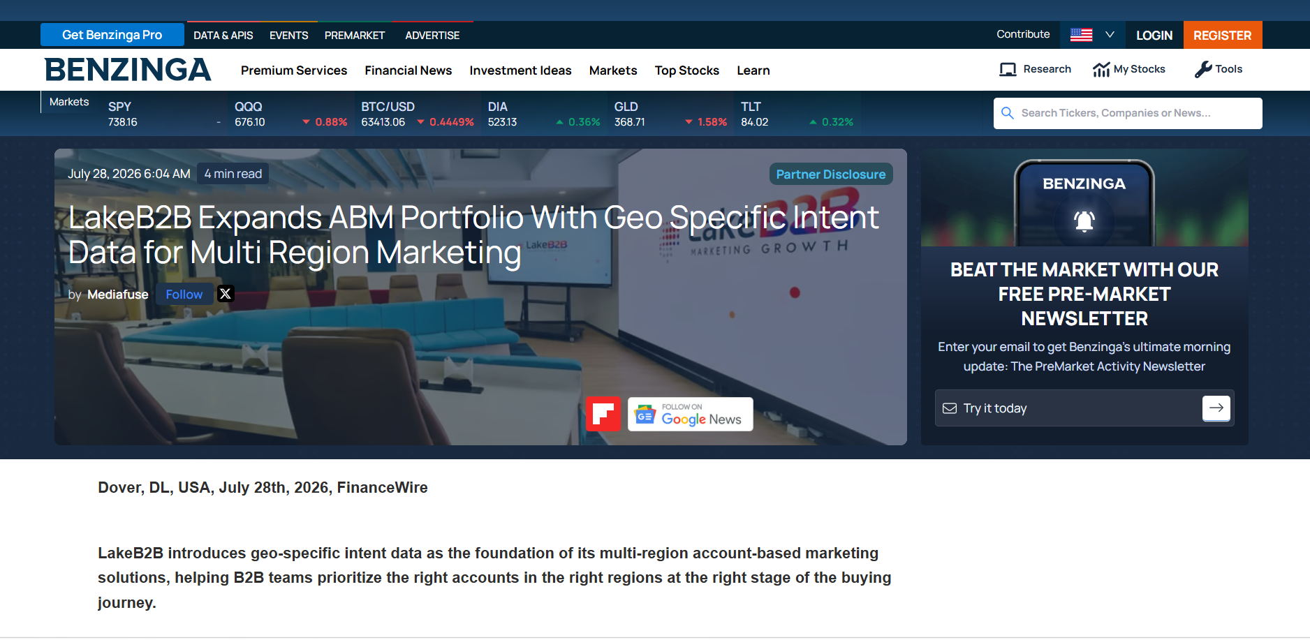 LakeB2B ABM press release featured on Benzinga